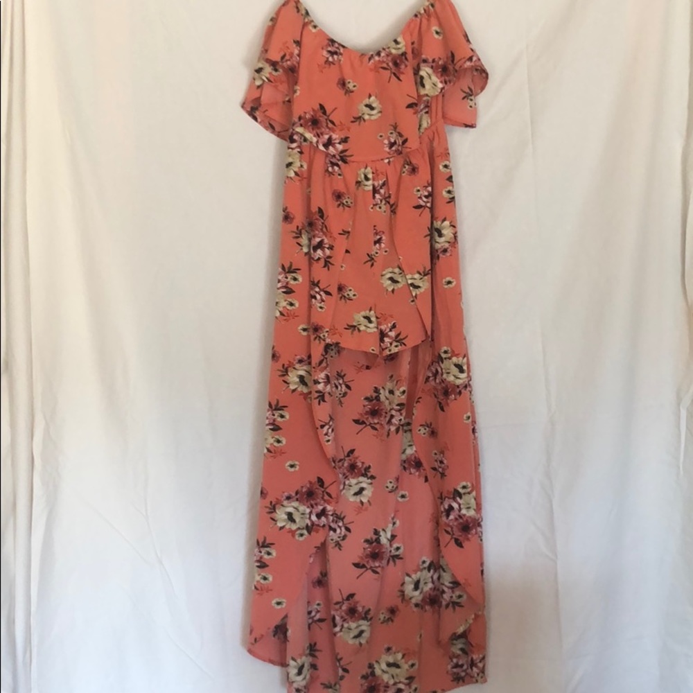 Coral floral romper with train